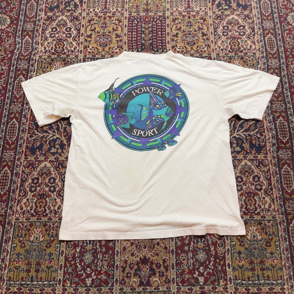 VTG 90s Stefano Power Sport Fish Graphic T-Shirt Mens XL White 90s Cotton Tee